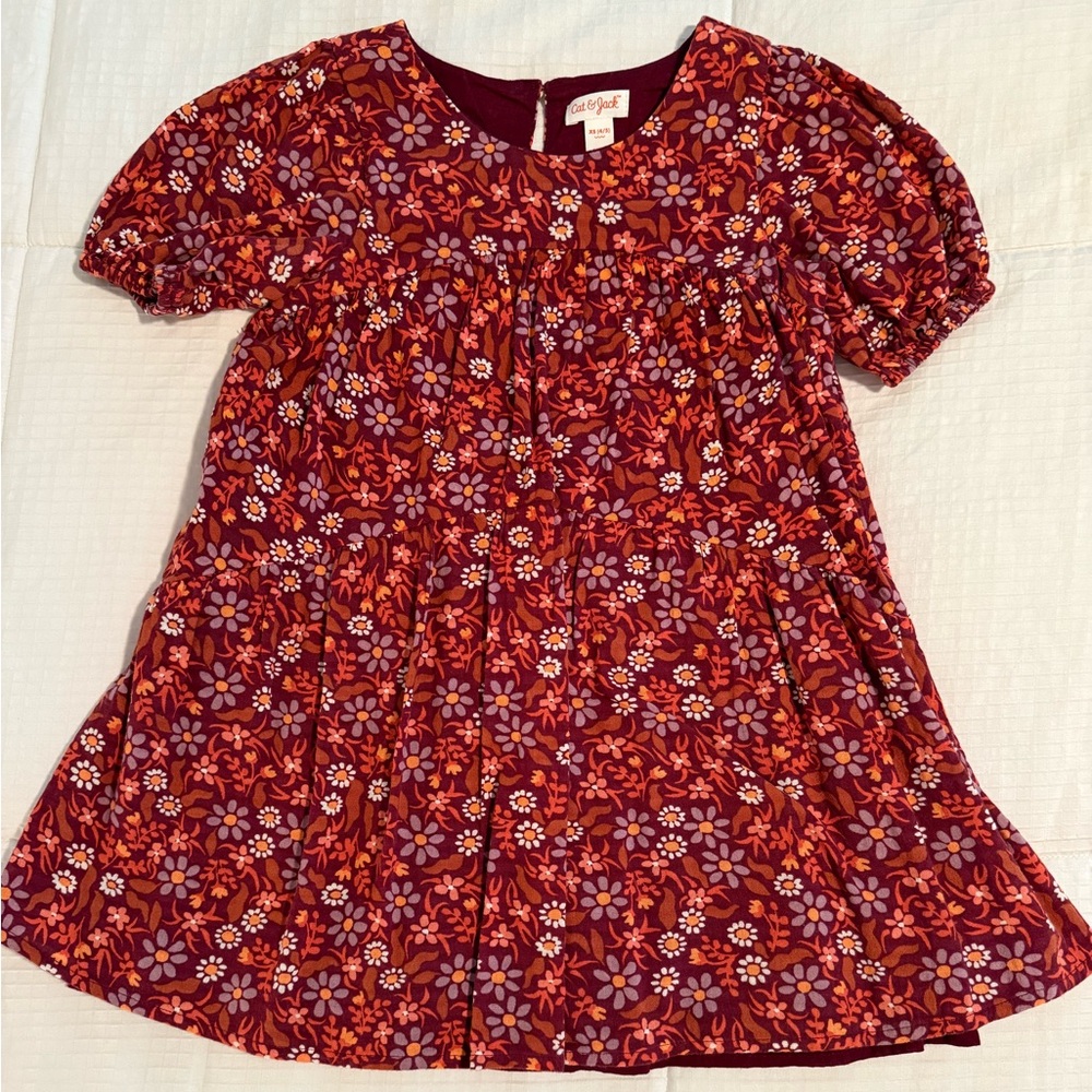 Cat & Jack Gurls Burgundy and Orange Floral Dress Size XS 4/5